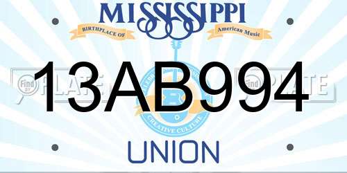 13AB994 Mississippi License Plate