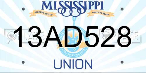 13AD528 Mississippi License Plate