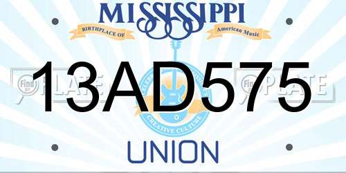 13AD575 Mississippi License Plate