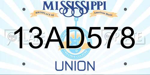13AD578 Mississippi License Plate
