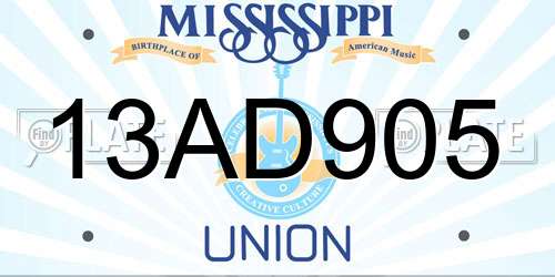 13AD905 Mississippi License Plate