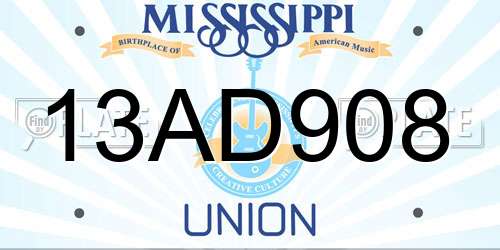 13AD908 Mississippi License Plate