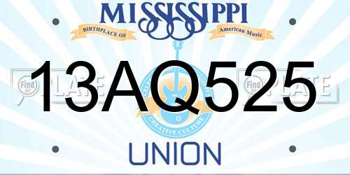 13AQ525 Mississippi License Plate