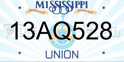13AQ528 Mississippi License Plate