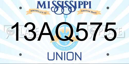 13AQ575 Mississippi License Plate