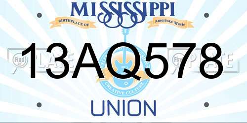 13AQ578 Mississippi License Plate