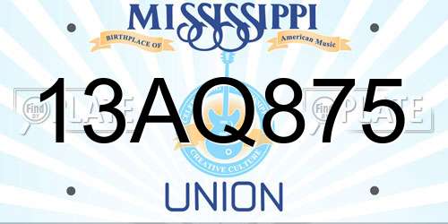 13AQ875 Mississippi License Plate