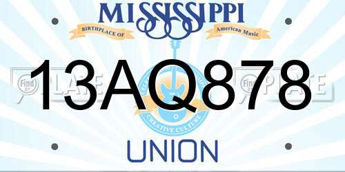 13AQ878 Mississippi License Plate