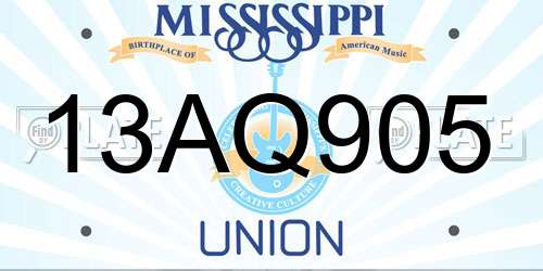 13AQ905 Mississippi License Plate