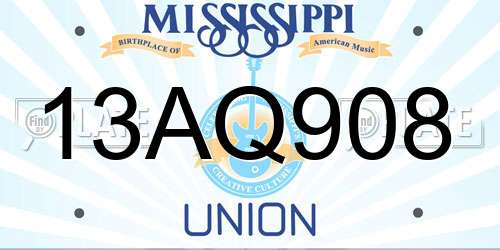 13AQ908 Mississippi License Plate