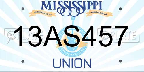 13AS457 Mississippi License Plate