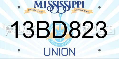 13BD823 Mississippi License Plate