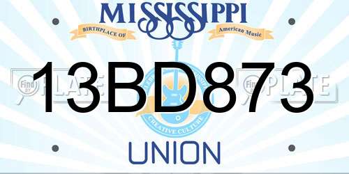 13BD873 Mississippi License Plate