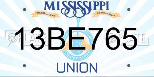 13BE765 Mississippi License Plate
