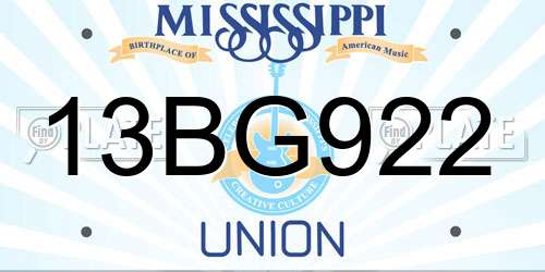 13BG922 Mississippi License Plate