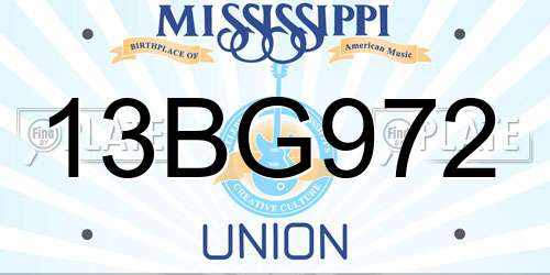 13BG972 Mississippi License Plate