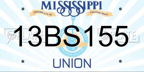 13BS155 Mississippi License Plate