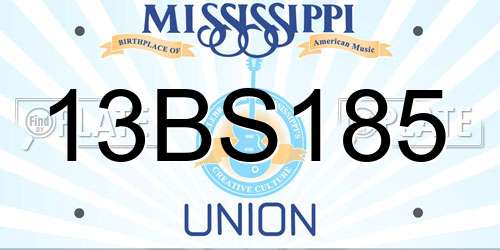 13BS185 Mississippi License Plate