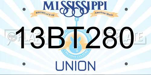 13BT280 Mississippi License Plate