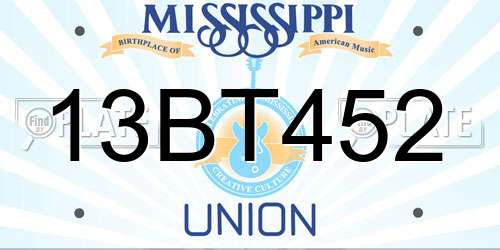 13BT452 Mississippi License Plate