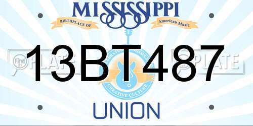 13BT487 Mississippi License Plate