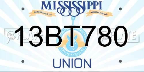 13BT780 Mississippi License Plate