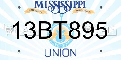 13BT895 Mississippi License Plate