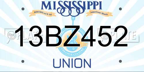 13BZ452 Mississippi License Plate