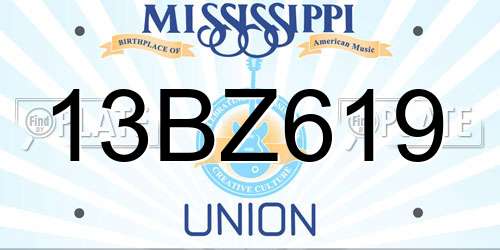 13BZ619 Mississippi License Plate