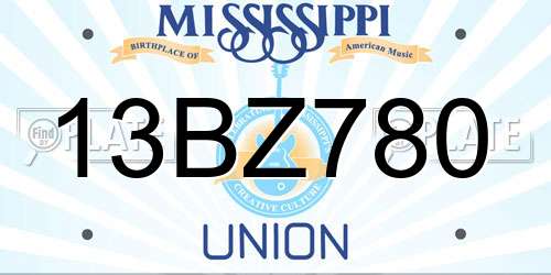 13BZ780 Mississippi License Plate