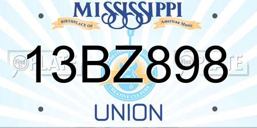 13BZ898 Mississippi License Plate