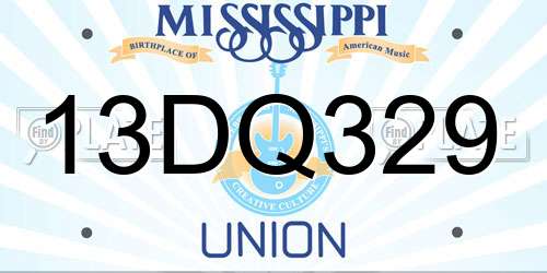 13DQ329 Mississippi License Plate