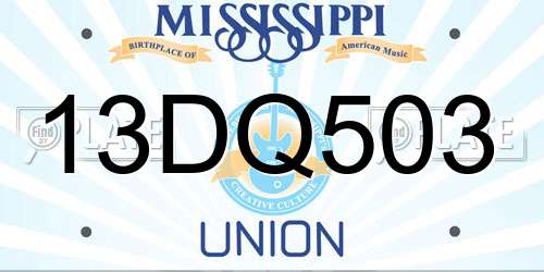13DQ503 Mississippi License Plate