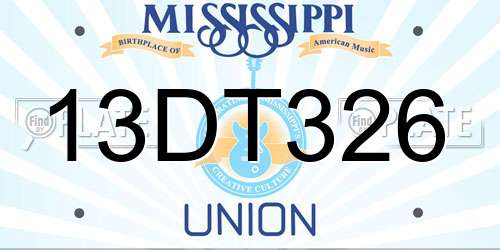 13DT326 Mississippi License Plate