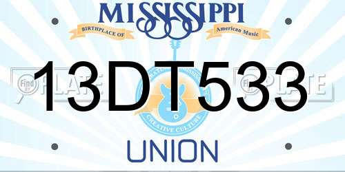 13DT533 Mississippi License Plate
