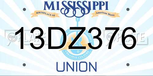 13DZ376 Mississippi License Plate