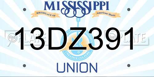 13DZ391 Mississippi License Plate