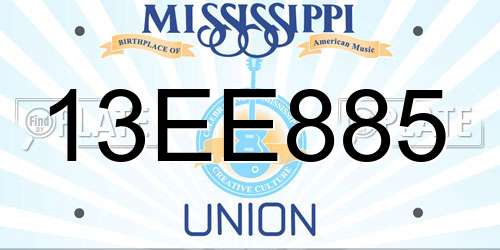 13EE885 Mississippi License Plate