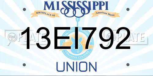 13EI792 Mississippi License Plate