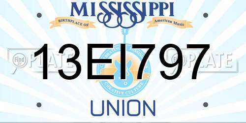 13EI797 Mississippi License Plate