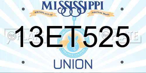 13ET525 Mississippi License Plate