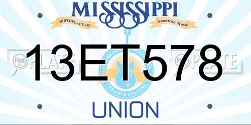 13ET578 Mississippi License Plate