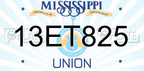 13ET825 Mississippi License Plate