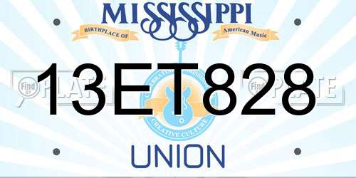 13ET828 Mississippi License Plate