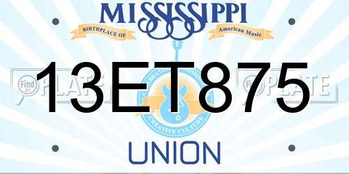 13ET875 Mississippi License Plate
