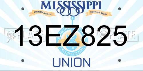 13EZ825 Mississippi License Plate