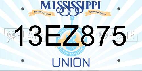 13EZ875 Mississippi License Plate