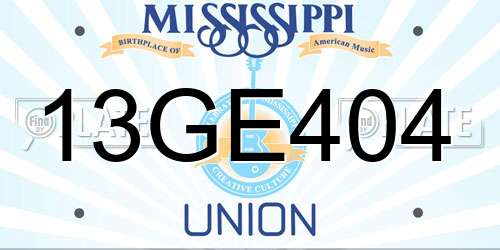13GE404 Mississippi License Plate
