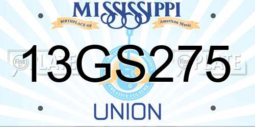 13GS275 Mississippi License Plate