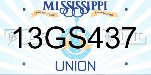 13GS437 Mississippi License Plate